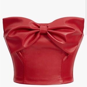 Women’s Strapless PU Leather Bow Front Tube Top